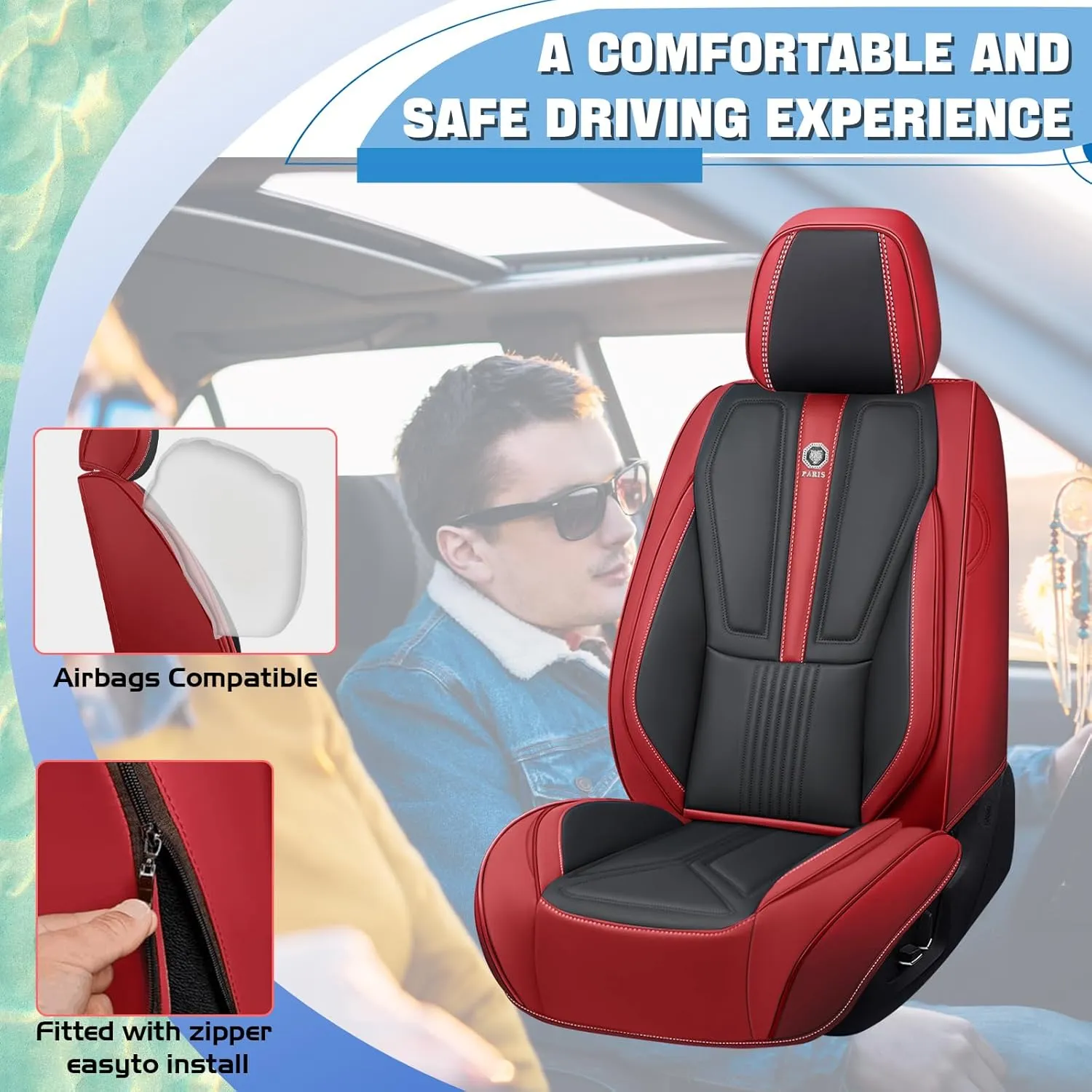 Car Seat Covers Fit for Acura Integra 2023-2025 Waterproof Automotive Seat Covers of Premium Nappa Leather(Front Row, Black & Red)