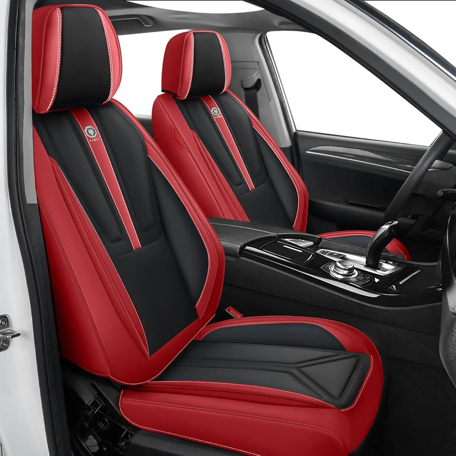 Car Seat Covers Fit for Acura Integra 2023-2025 Waterproof Automotive Seat Covers of Premium Nappa Leather(Front Row, Black & Red)