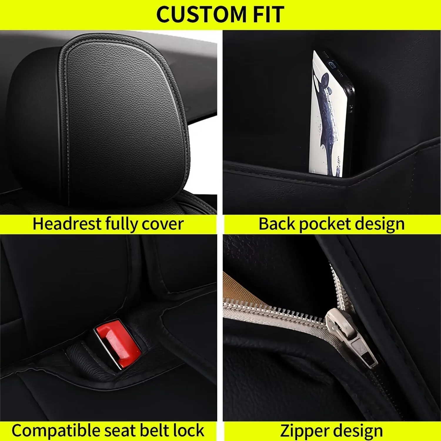 Car Seat Covers Fit for Lexus ES 350/300h 2007-2024 2025: Full Set Luxury Leather Automotive Seat Covers, Car Seat Protector(5 Seats, Black)