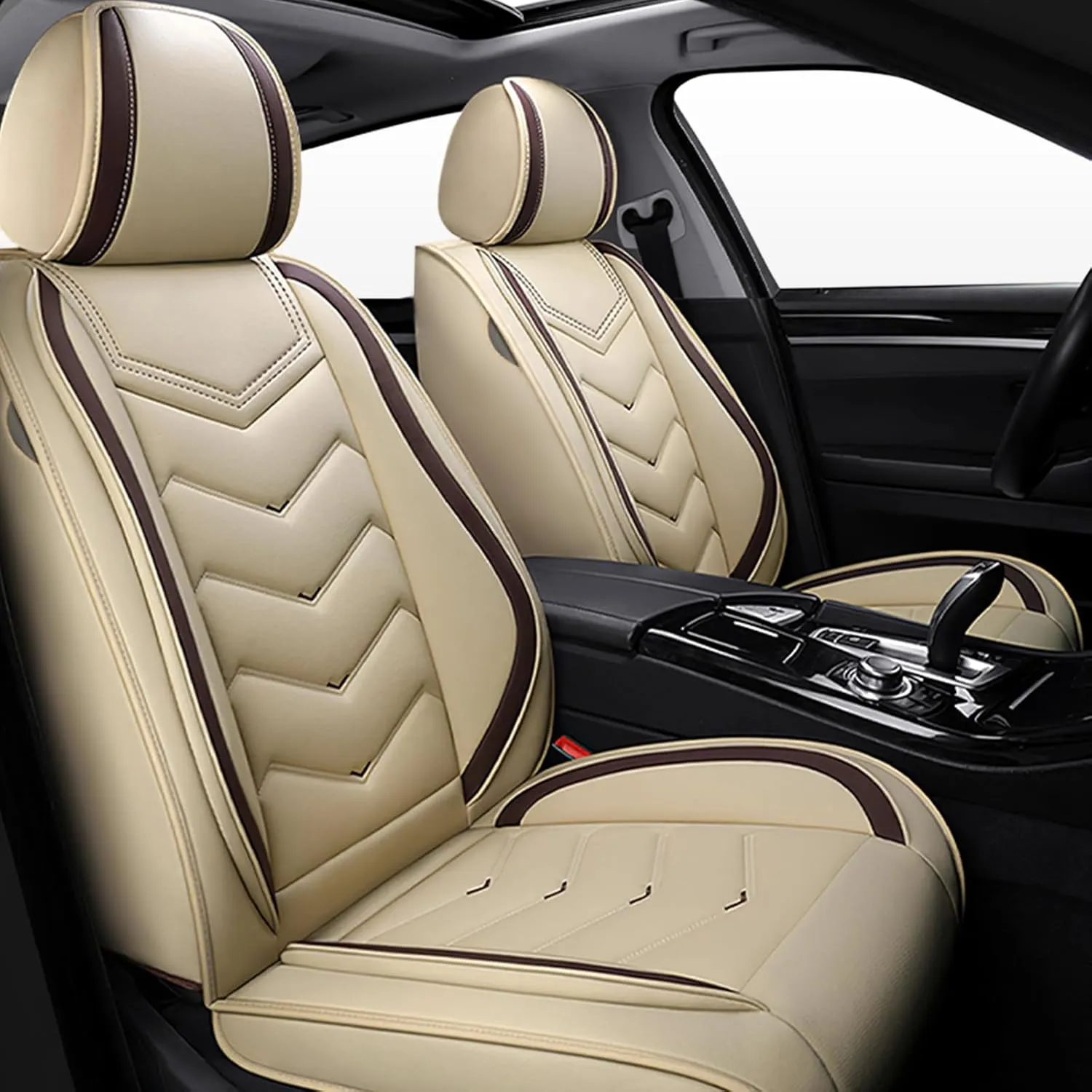 Car Seat Covers for Chevy Suburban 2008-2025, Waterproof Nappa Leather Seat Cover, Anti-Slip Car Seat Covers, Airbag Compatible, Automobile Seat Covers Sets.(Standard 2 Seats/Beige)