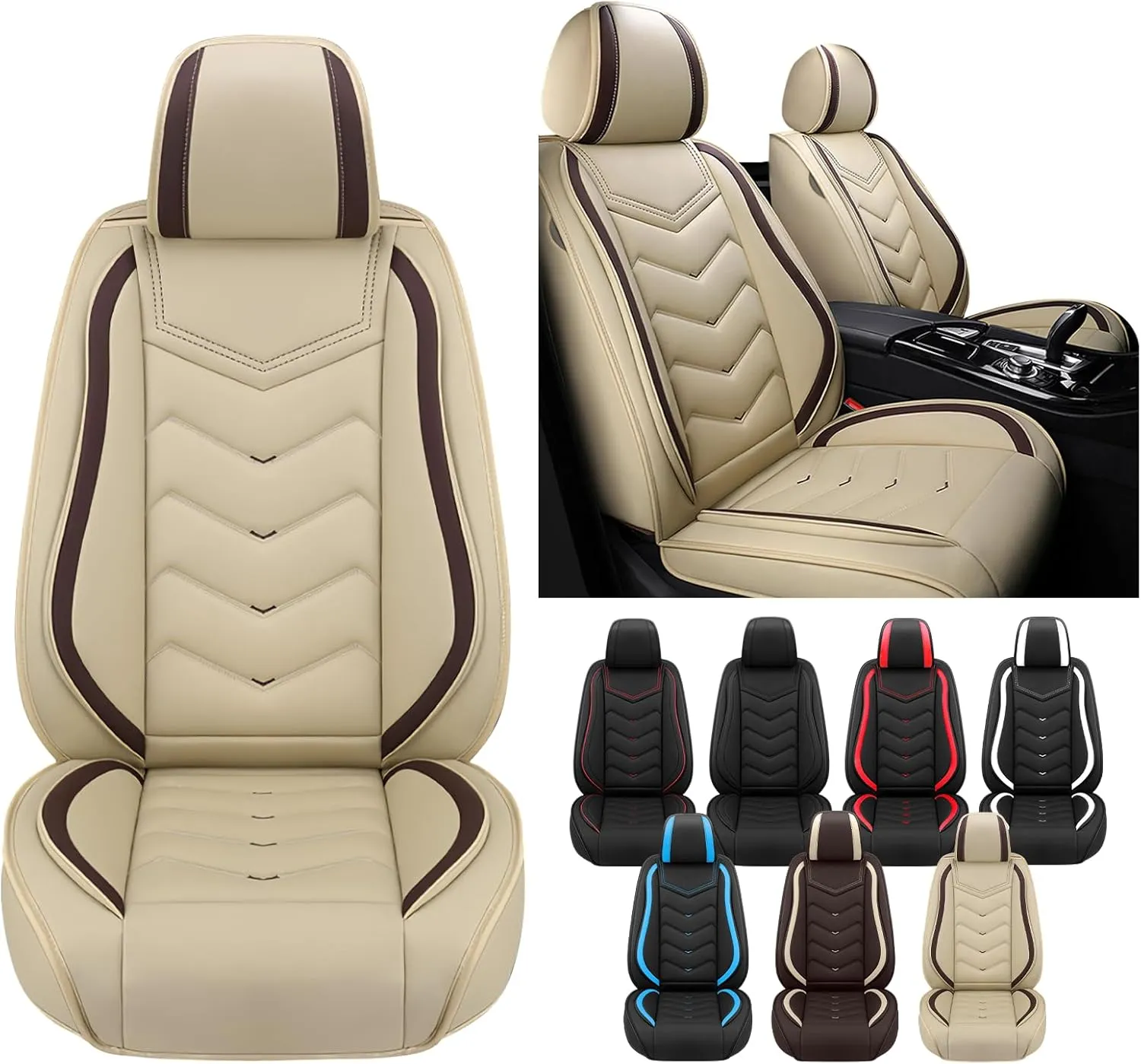Car Seat Covers for Chevy Suburban 2008-2025, Waterproof Nappa Leather Seat Cover, Anti-Slip Car Seat Covers, Airbag Compatible, Automobile Seat Covers Sets.(Standard 2 Seats/Beige)