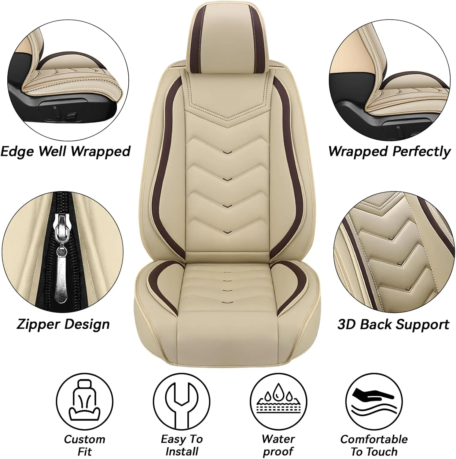 Car Seat Covers for Volkswagen Atlas 2018-2025, Waterproof Nappa Leather Seat Cover, Anti-Slip Car Seat Covers, Airbag Compatible, Automobile Seat Covers Sets.(Standard 5 Seats/Beige)