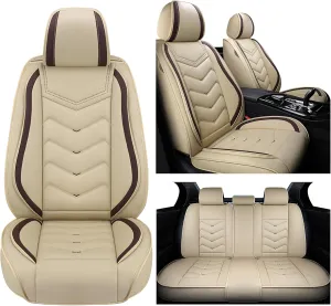 Car Seat Covers for Volkswagen Atlas 2018-2025, Waterproof Nappa Leather Seat Cover, Anti-Slip Car Seat Covers, Airbag Compatible, Automobile Seat Covers Sets.(Standard 5 Seats/Beige)