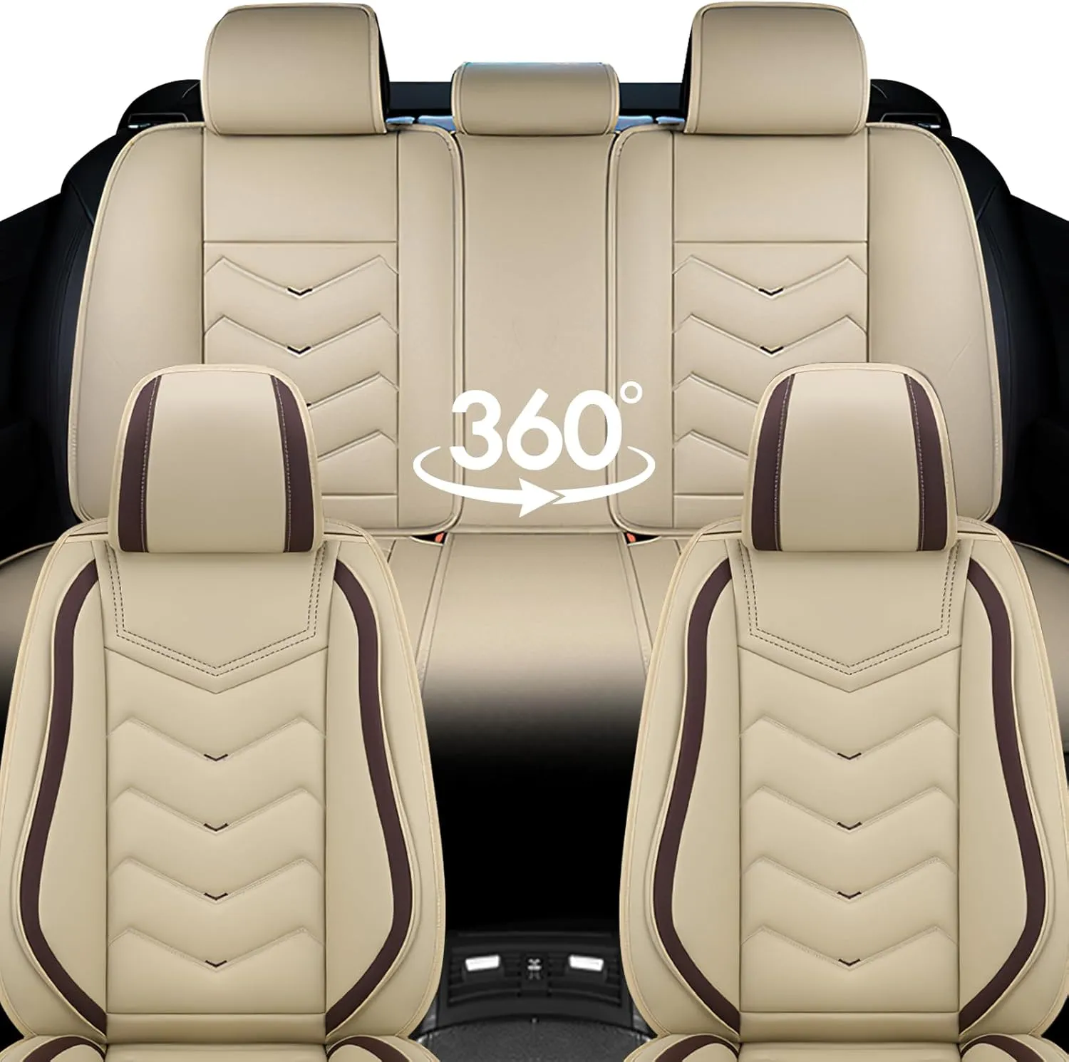 Car Seat Covers for Volkswagen Atlas 2018-2025, Waterproof Nappa Leather Seat Cover, Anti-Slip Car Seat Covers, Airbag Compatible, Automobile Seat Covers Sets.(Standard 5 Seats/Beige)