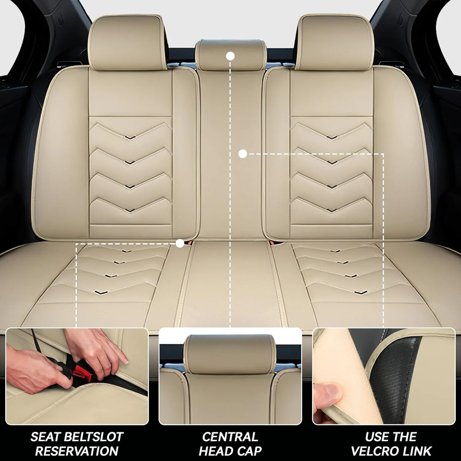 Car Seat Covers for Volkswagen Atlas 2018-2025, Waterproof Nappa Leather Seat Cover, Anti-Slip Car Seat Covers, Airbag Compatible, Automobile Seat Covers Sets.(Standard 5 Seats/Beige)