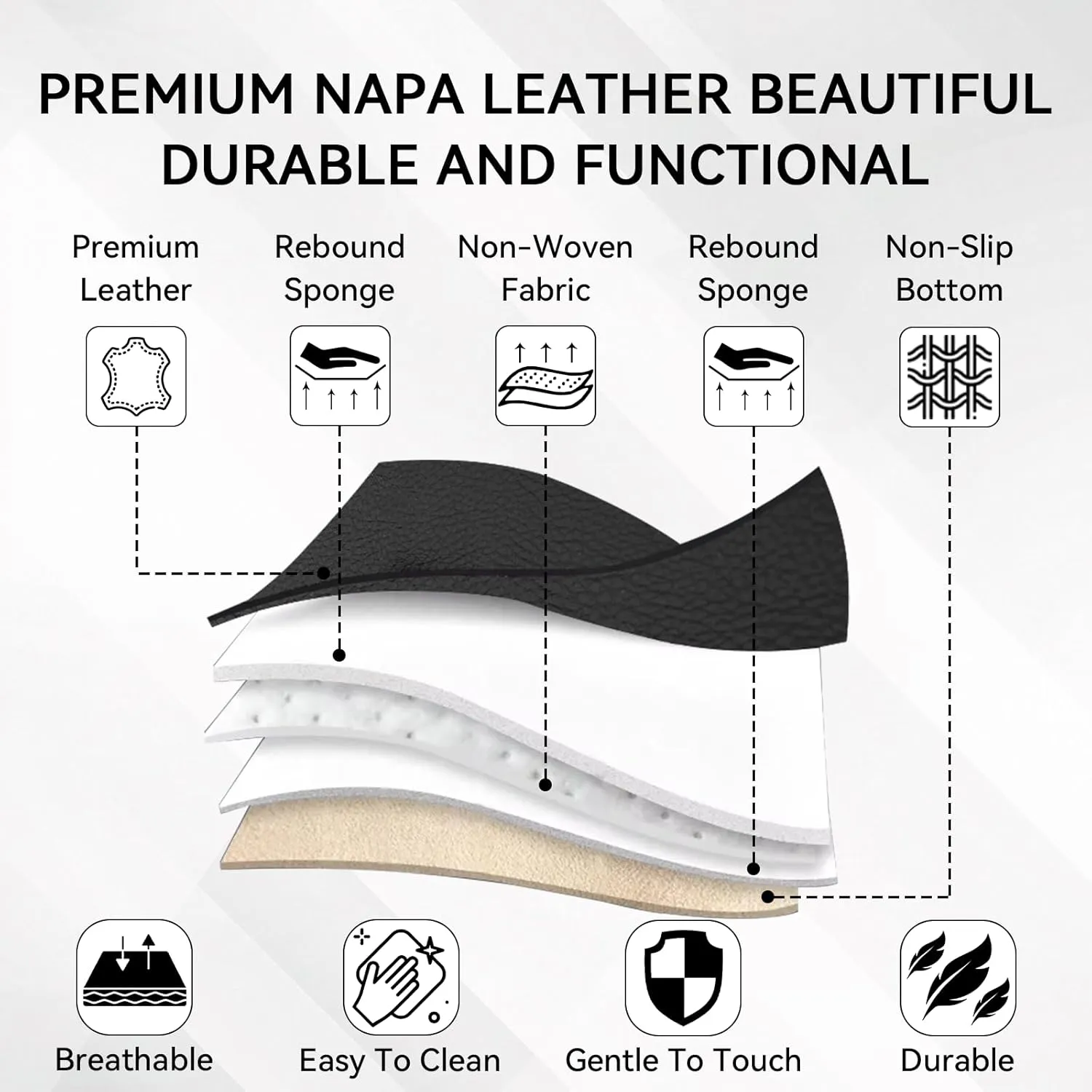 Car Seat Covers for Volkswagen Atlas 2018-2025, Waterproof Nappa Leather Seat Cover, Anti-Slip Car Seat Covers, Airbag Compatible, Automobile Seat Covers Sets.(Standard 5 Seats/Pure Black)