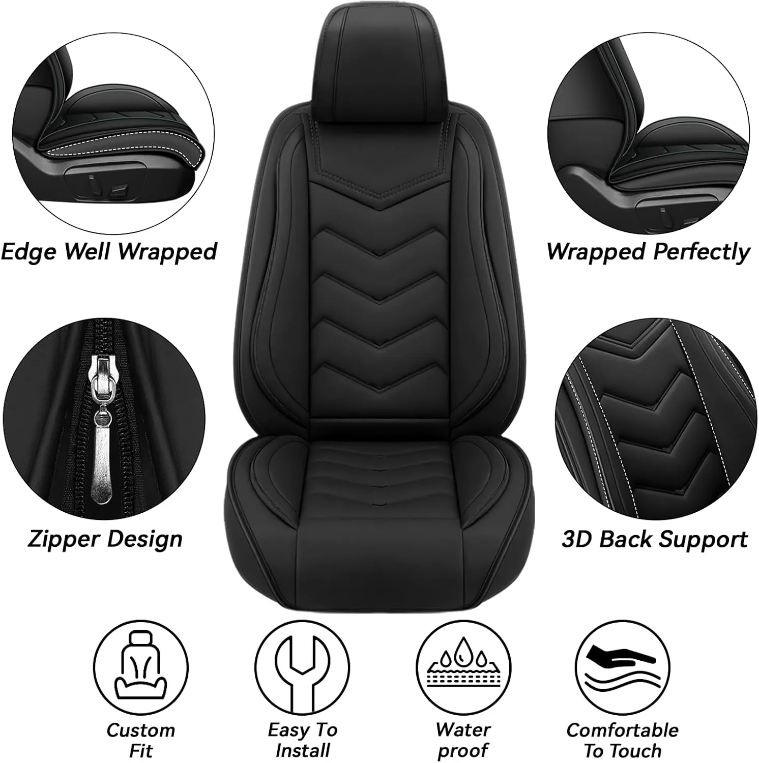 Car Seat Covers for Volkswagen Atlas 2018-2025, Waterproof Nappa Leather Seat Cover, Anti-Slip Car Seat Covers, Airbag Compatible, Automobile Seat Covers Sets.(Standard 5 Seats/Pure Black)