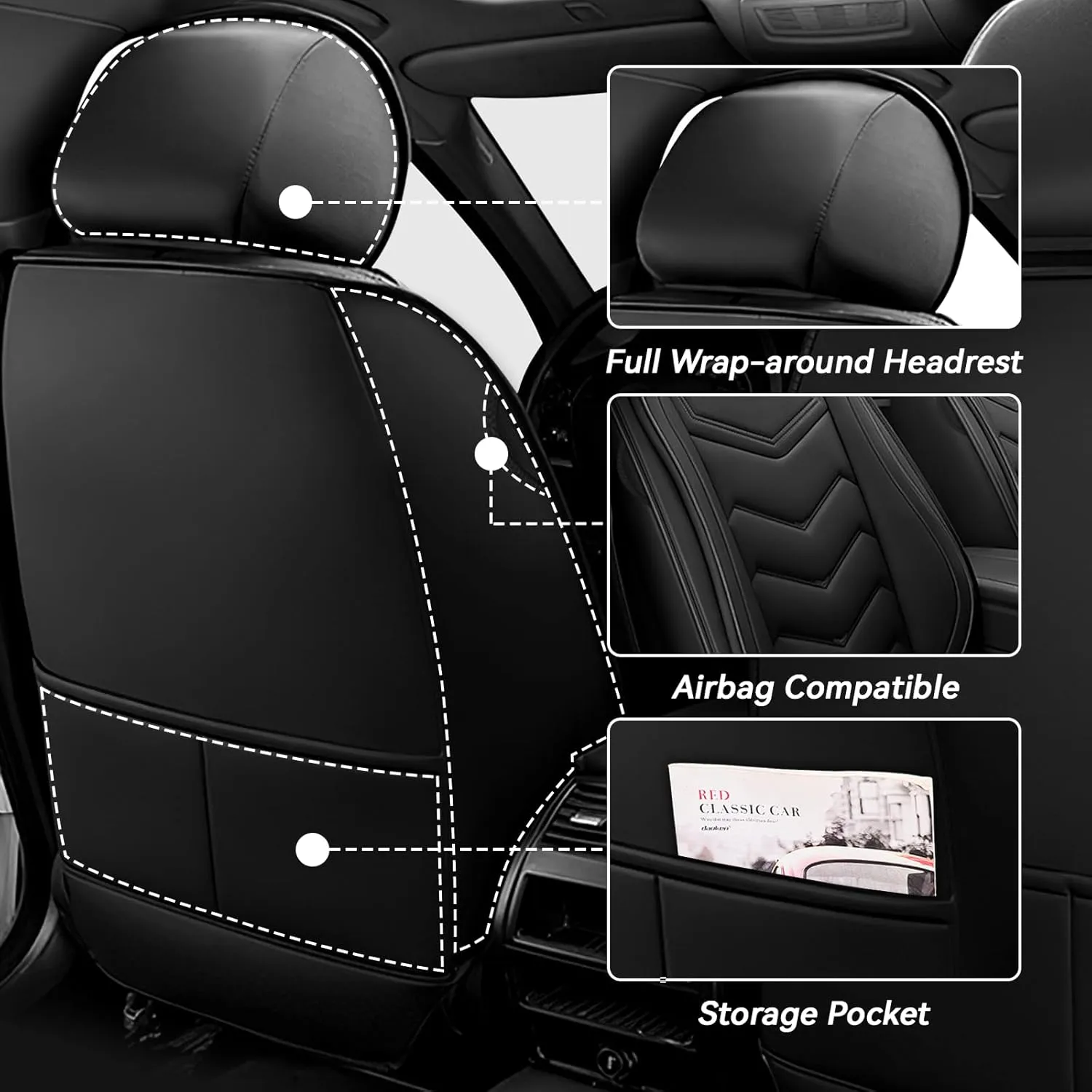 Car Seat Covers for Volkswagen Atlas 2018-2025, Waterproof Nappa Leather Seat Cover, Anti-Slip Car Seat Covers, Airbag Compatible, Automobile Seat Covers Sets.(Standard 5 Seats/Pure Black)