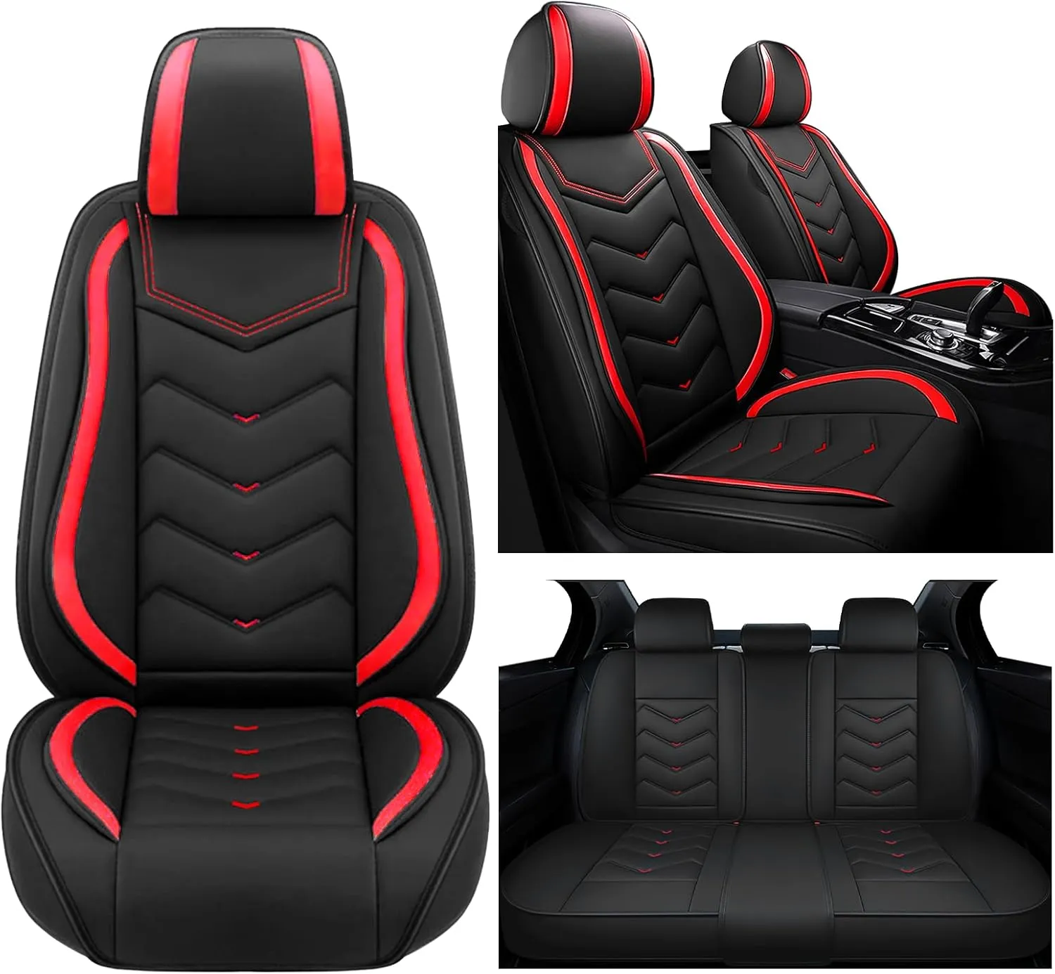Car Seat Covers for Volkswagen Atlas 2018-2025, Waterproof Nappa Leather Seat Cover, Anti-Slip Car Seat Covers, Airbag Compatible, Automobile Seat Covers Sets.(Standard 5 Seats/Red)