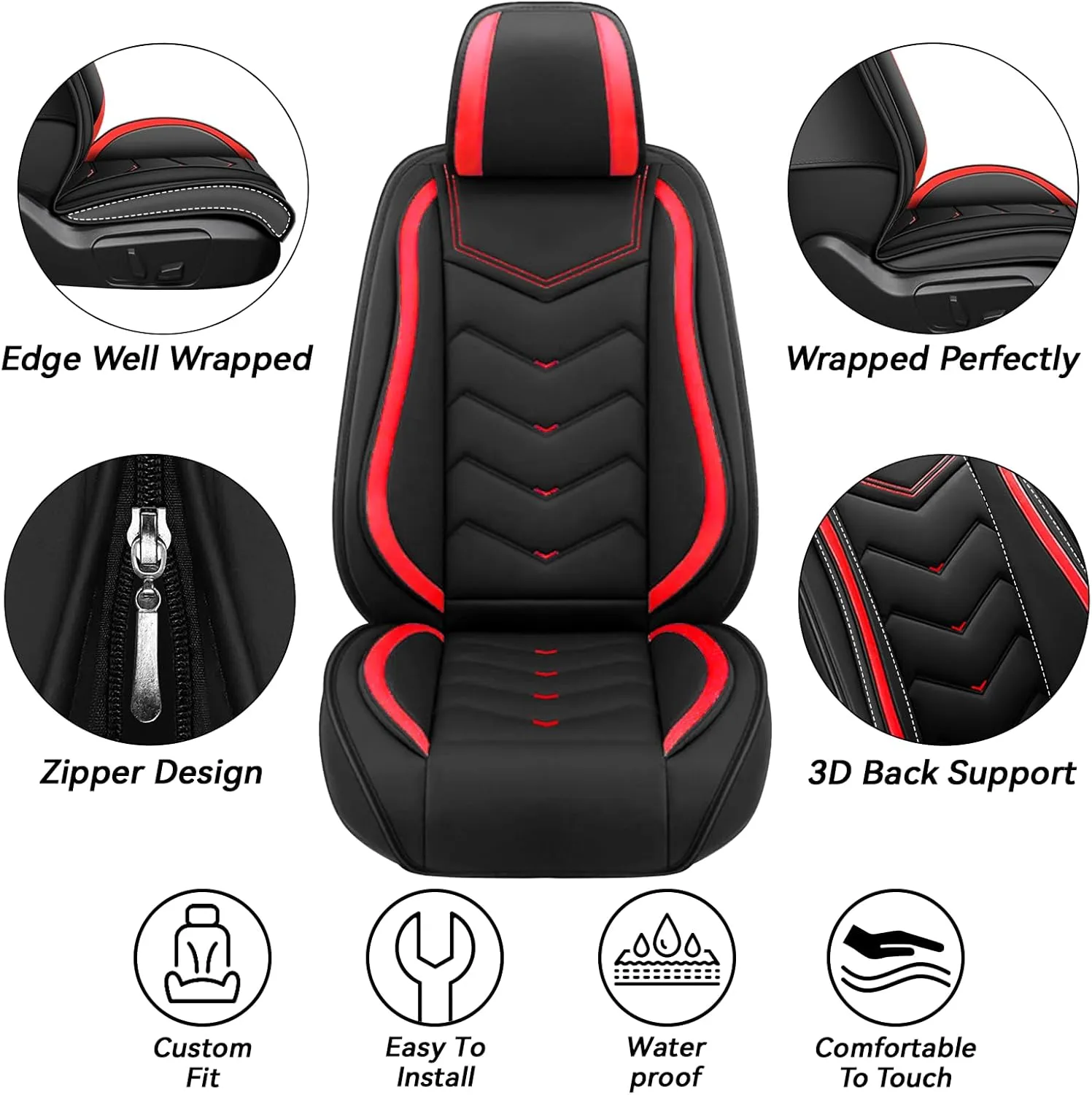 Car Seat Covers for Volkswagen Atlas 2018-2025, Waterproof Nappa Leather Seat Cover, Anti-Slip Car Seat Covers, Airbag Compatible, Automobile Seat Covers Sets.(Standard 5 Seats/Red)