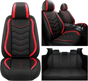 Car Seat Covers for Volkswagen Atlas 2018-2025, Waterproof Nappa Leather Seat Cover, Anti-Slip Car Seat Covers, Airbag Compatible, Automobile Seat Covers Sets.(Standard 5 Seats/Red)