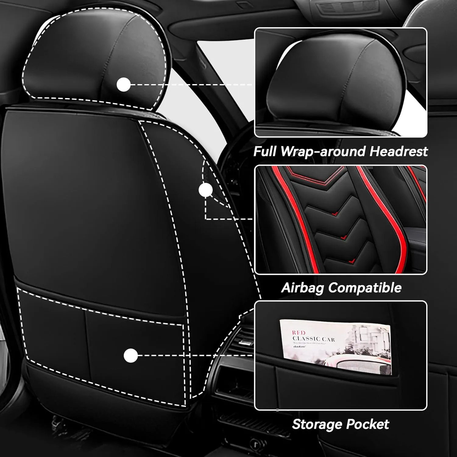 Car Seat Covers for Volkswagen Atlas 2018-2025, Waterproof Nappa Leather Seat Cover, Anti-Slip Car Seat Covers, Airbag Compatible, Automobile Seat Covers Sets.(Standard 5 Seats/Red)