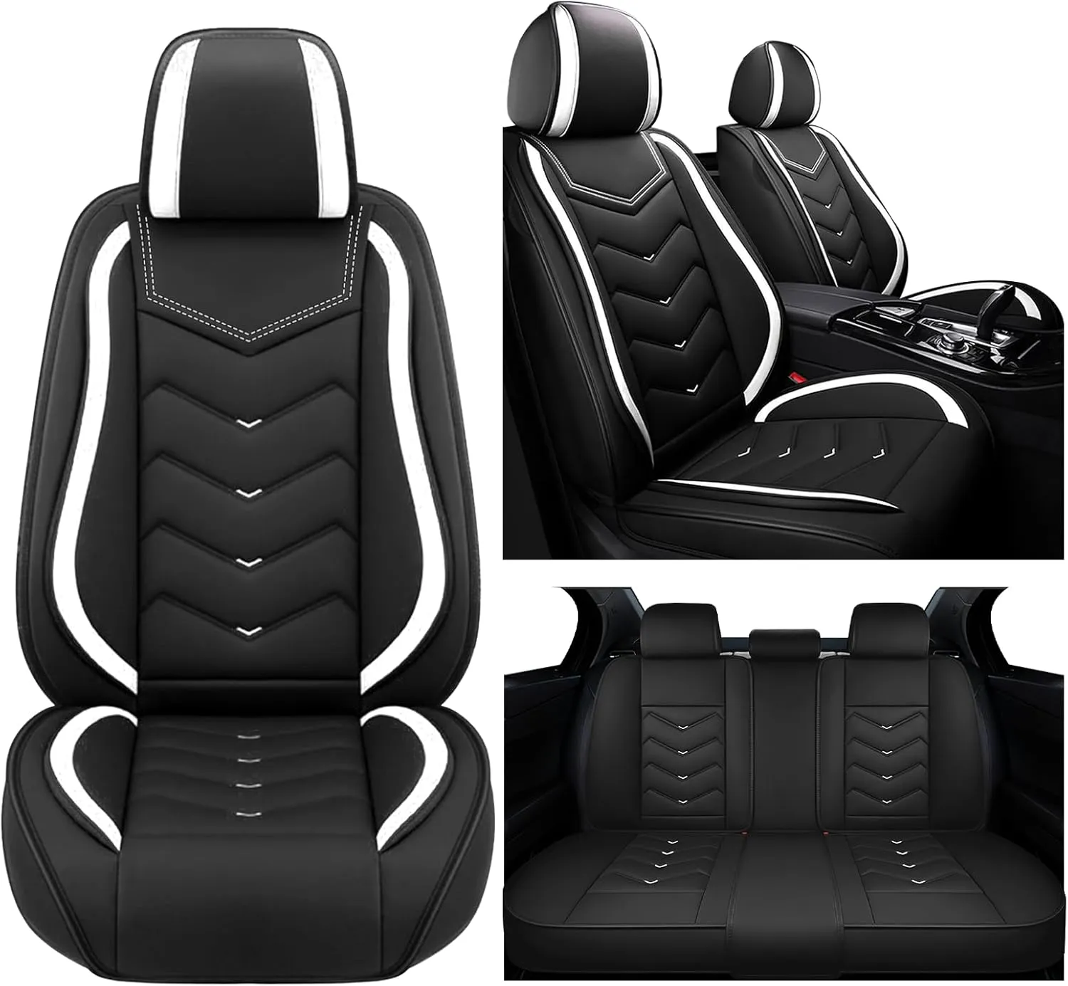 Car Seat Covers for Volkswagen Atlas 2018-2025, Waterproof Nappa Leather Seat Cover, Anti-Slip Car Seat Covers, Airbag Compatible, Automobile Seat Covers Sets.(Standard 5 Seats/White)