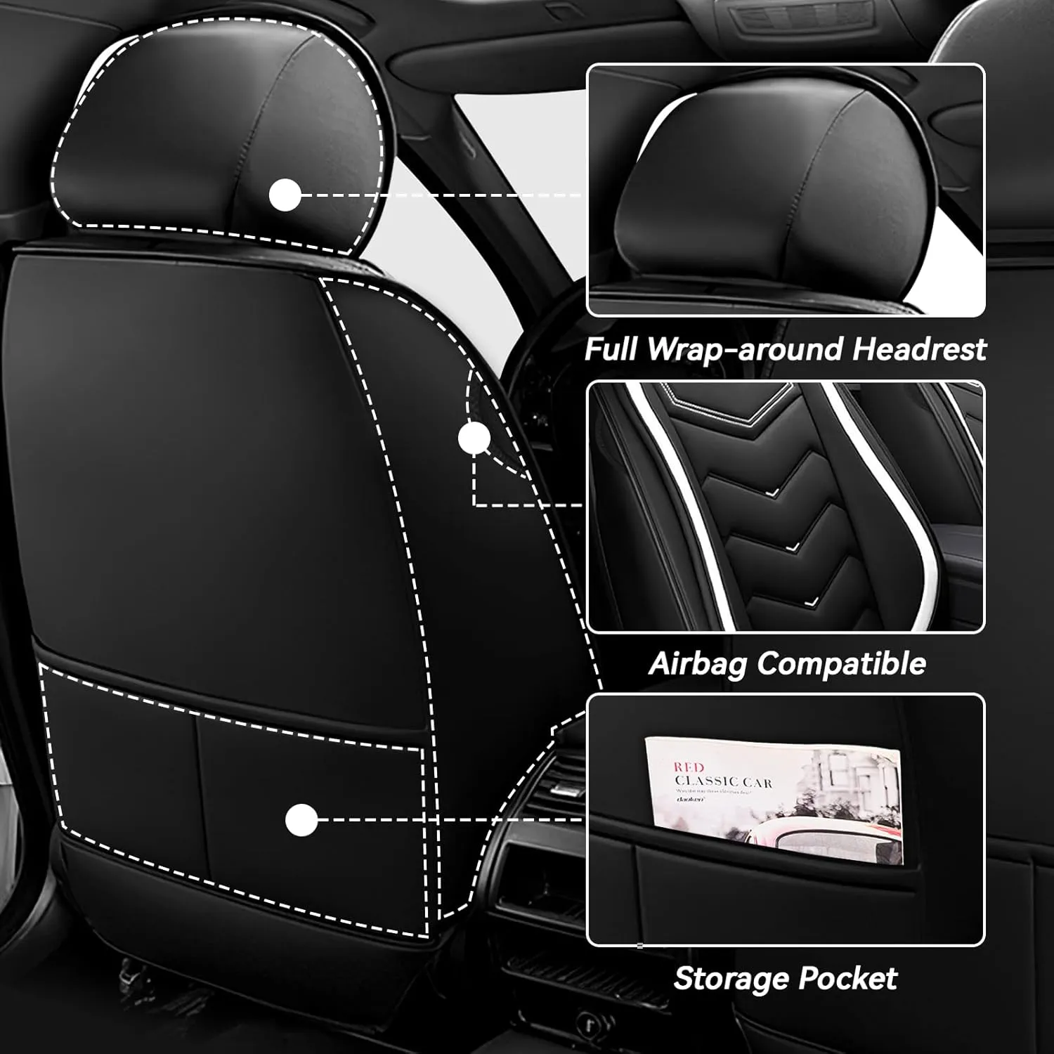 Car Seat Covers for Volkswagen Atlas 2018-2025, Waterproof Nappa Leather Seat Cover, Anti-Slip Car Seat Covers, Airbag Compatible, Automobile Seat Covers Sets.(Standard 5 Seats/White)