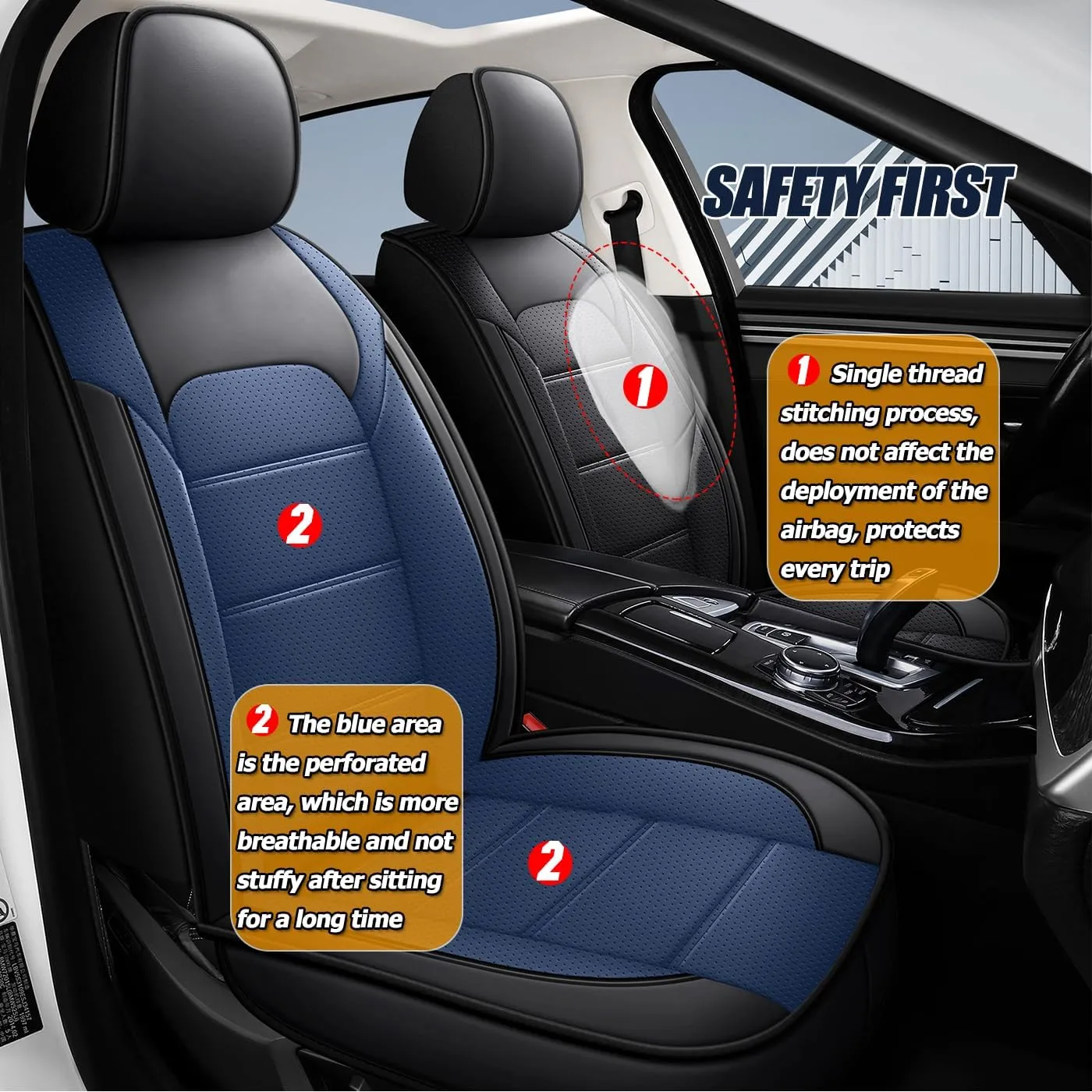 Car Seat Covers Full Set 3D Foam Back Support, 2 Front Seats Universal Fit for Most Trucks,Sedan and SUVs, Waterproof Leather Super Breathable, Storage Bags, All Season, Black   Coffee