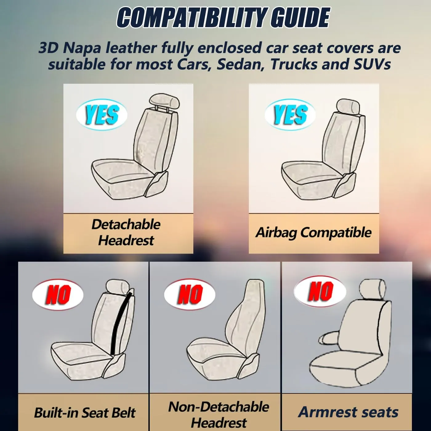 Car Seat Covers Full Set 3D Foam Back Support, 2 Front Seats Universal Fit for Most Trucks,Sedan and SUVs, Waterproof Leather Super Breathable, Storage Bags, All Season, Black   Coffee