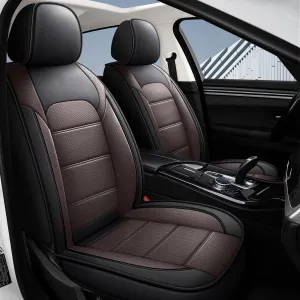 Car Seat Covers Full Set 3D Foam Back Support, 2 Front Seats Universal Fit for Most Trucks,Sedan and SUVs, Waterproof Leather Super Breathable, Storage Bags, All Season, Black   Coffee