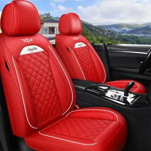 Car Seat Covers Full Set for Toyota for Tundra 2004-2025 Car Seat Protector Waterproof Leather Seat Cushion Interior Accessories MK88 Red Front Pair and Rear