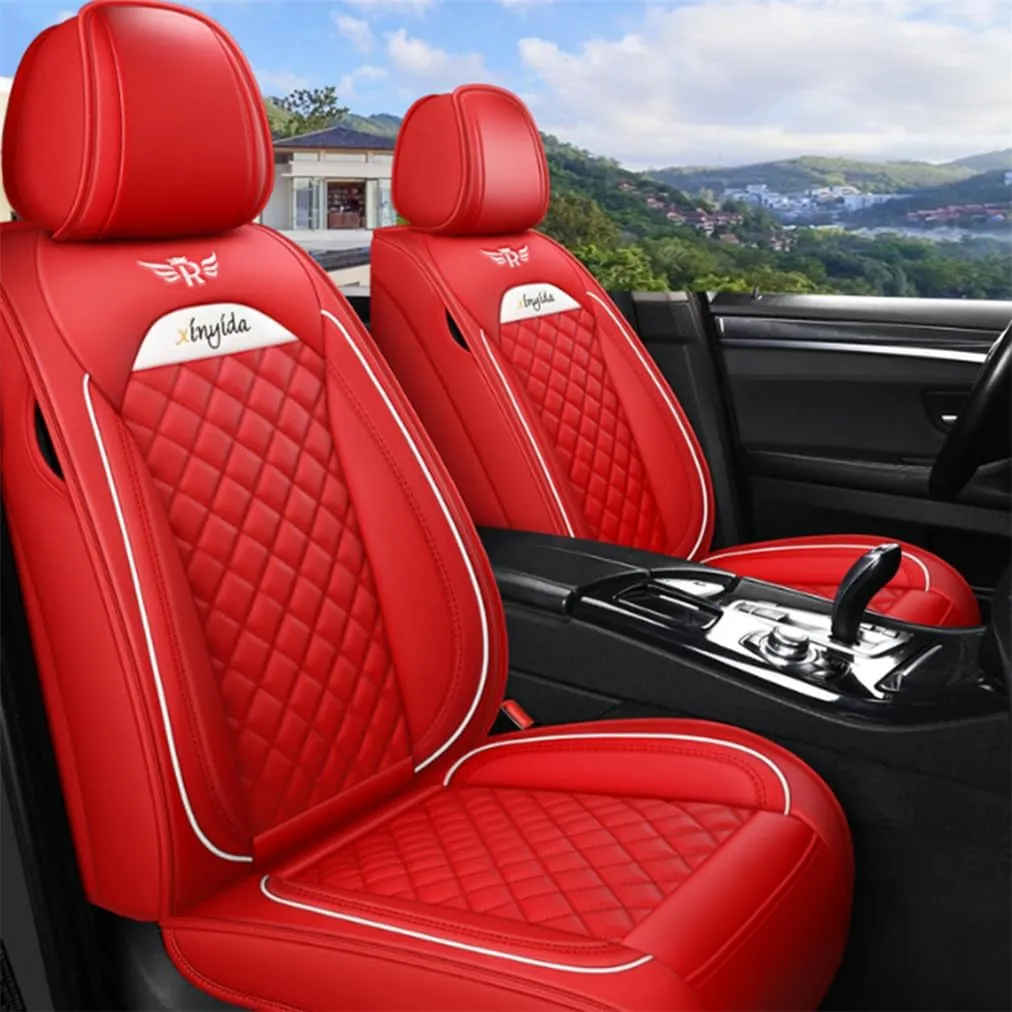 Car Seat Covers Full Set for Toyota for Tundra 2004-2025 Car Seat Protector Waterproof Leather Seat Cushion Interior Accessories MK88 Red Front Pair and Rear