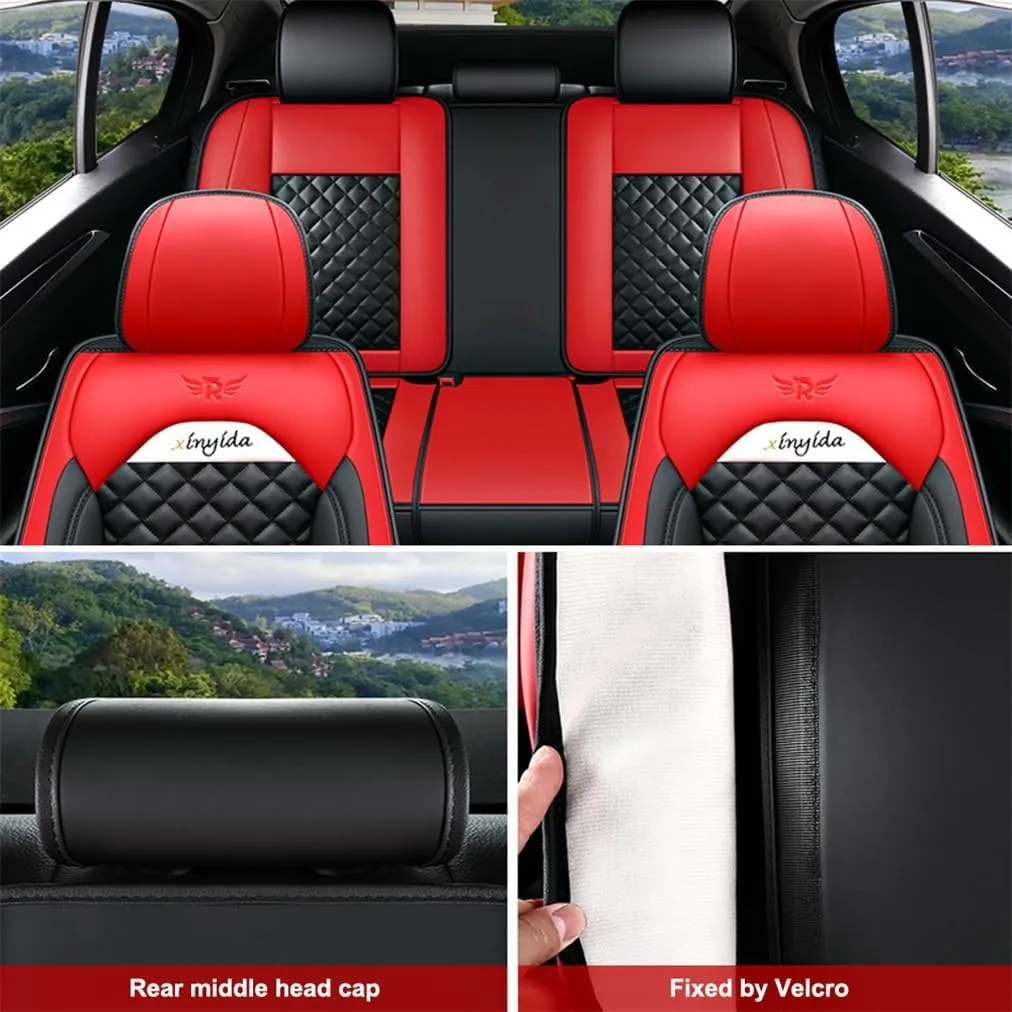 Car Seat Covers Full Set for Toyota for Tundra 2004-2025 Car Seat Protector Waterproof Leather Seat Cushion Interior Accessories MK88 Red Front Pair and Rear