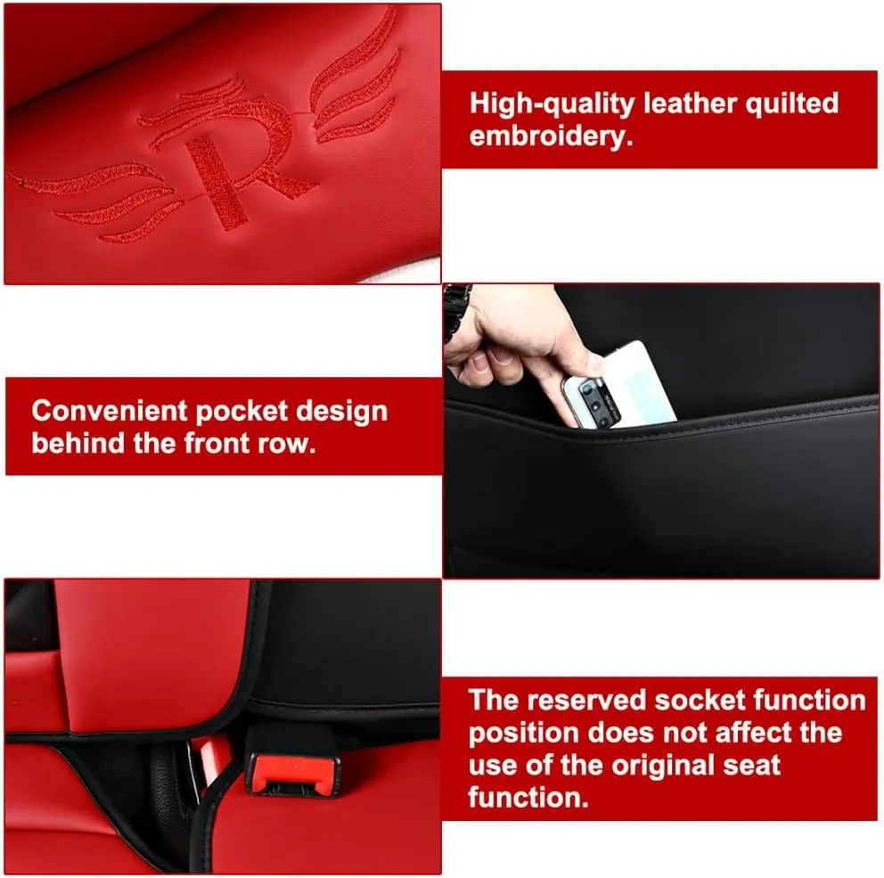 Car Seat Covers Full Set for Toyota for Tundra 2004-2025 Car Seat Protector Waterproof Leather Seat Cushion Interior Accessories MK88 Red Front Pair and Rear
