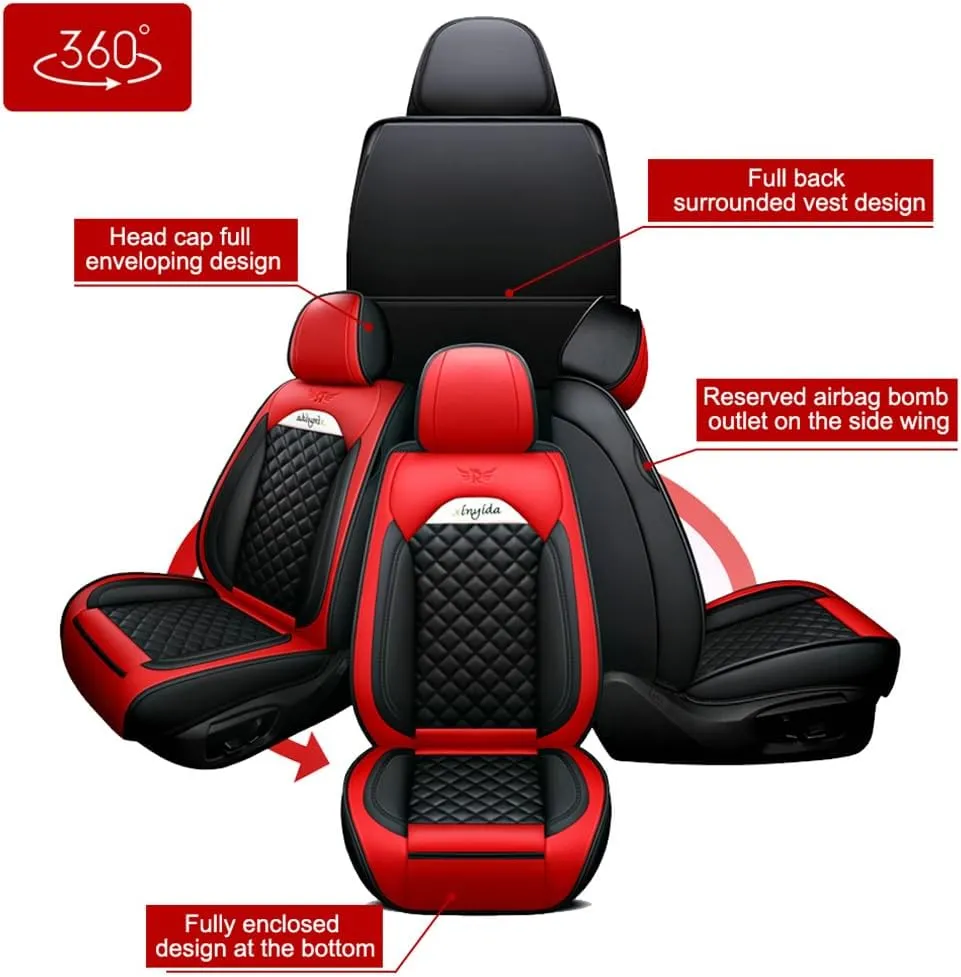 Car Seat Covers Full Set for Toyota for Tundra 2004-2025 Car Seat Protector Waterproof Leather Seat Cushion Interior Accessories MK88 Red Front Pair and Rear