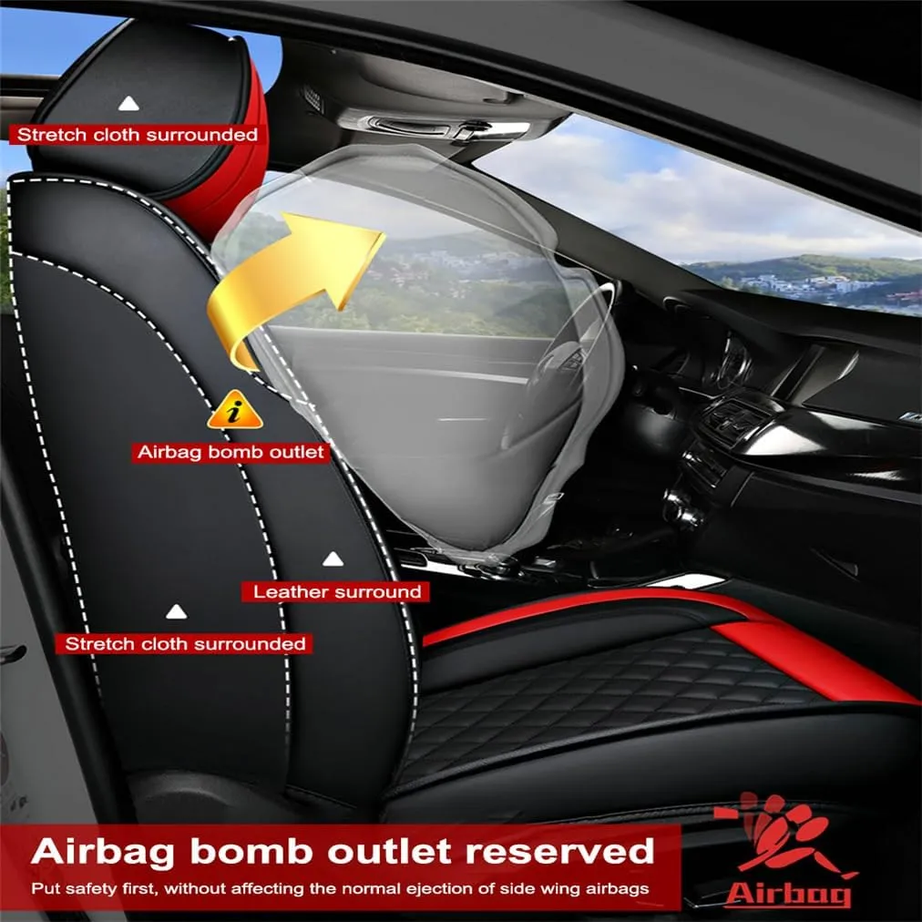 Car Seat Covers Full Set for Toyota for Tundra 2004-2025 Car Seat Protector Waterproof Leather Seat Cushion Interior Accessories MK88 Red Front Pair and Rear