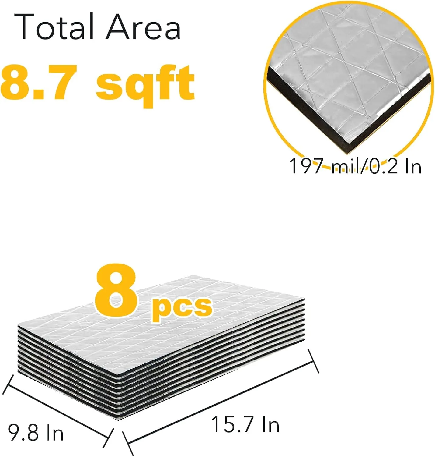 Car Sound Deadening Material Mat - 197 mil 8.7 sqft Auto Audio Deadener Foam, Sound Dampening and Heat Insulation for Truck, Vehicle