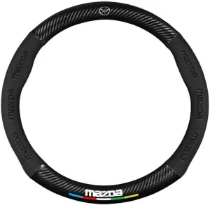 Car Steering Wheel Cover for Mazda Biante 2008-2018, Leather Car Steering Wheel Cover with Logo Non-Slip Breathable Steering Wheel Protector Car Interior Accessories,A-O Type