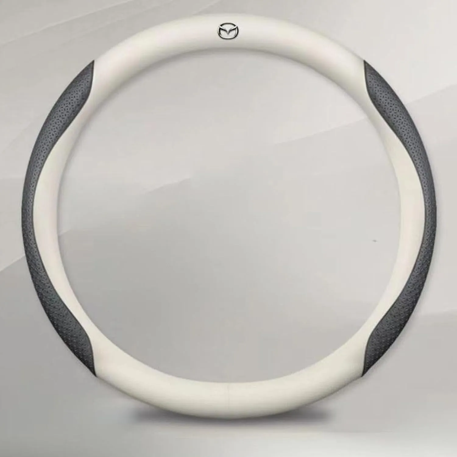 Car Steering Wheel Cover for Mazda Biante 2008-2018, Non-Slip Breathable Microfiber Leather Steering Wheel Cover, Steering Wheel Protector Interior Accessories,D White Grey