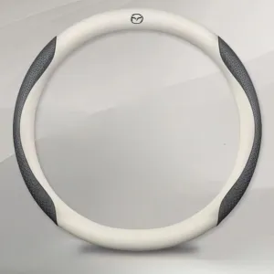 Car Steering Wheel Cover for Mazda Biante 2008-2018, Non-Slip Breathable Microfiber Leather Steering Wheel Cover, Steering Wheel Protector Interior Accessories,D White Grey