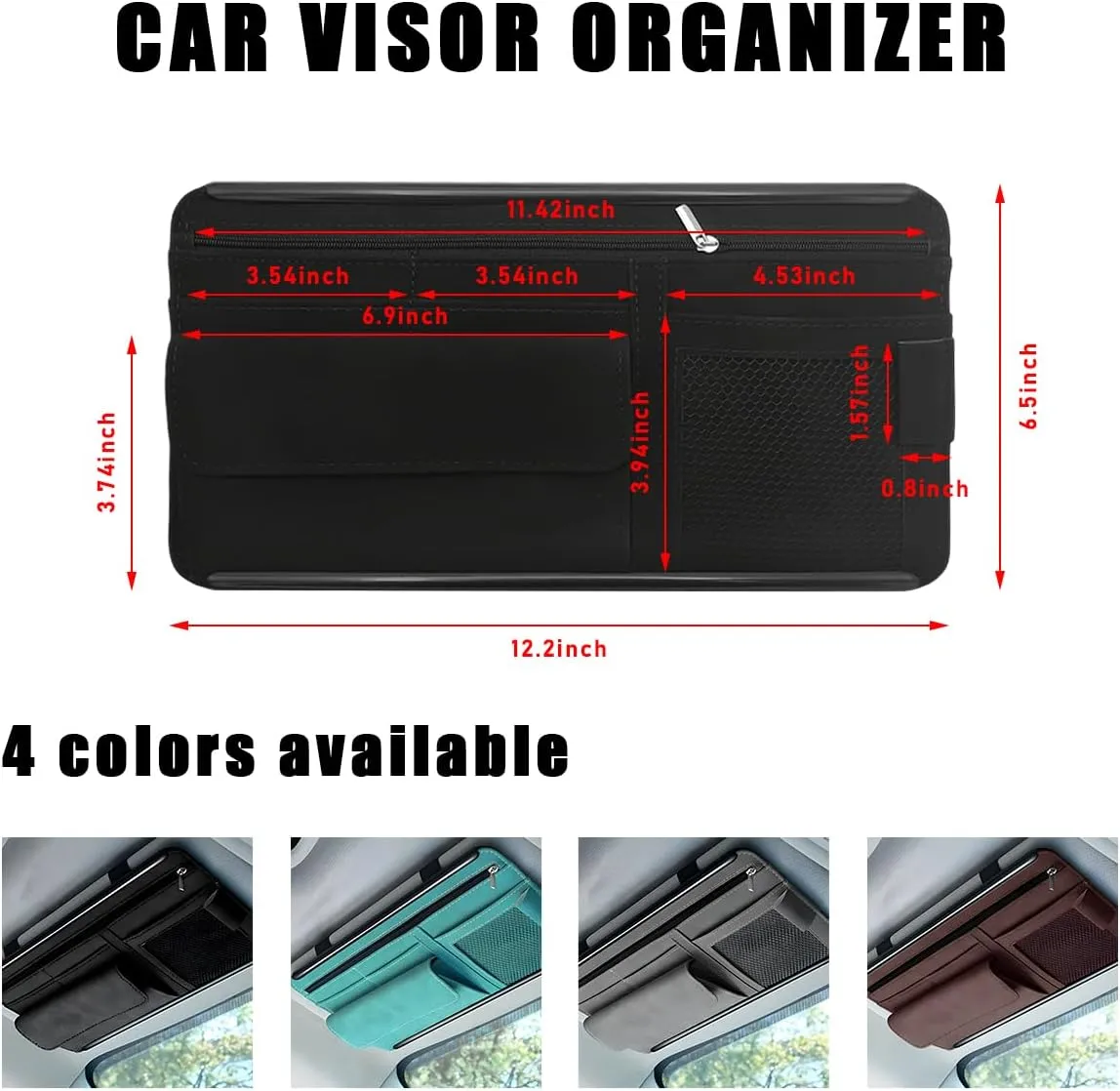 Car Sun Visor Organizer, Soft Leather Surface Eyeglasses Note Card Holder Car Storage Bag, Scratch-Resistant Waterproof Auto Sunshade Organizer Bag, Car Accessories (Black)