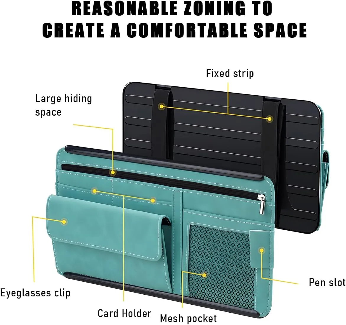 Car Sun Visor Organizer, Soft Leather Surface Eyeglasses Note Card Holder Car Storage Bag, Scratch-Resistant Waterproof Auto Sunshade Organizer Bag, Car Accessories (Blue)