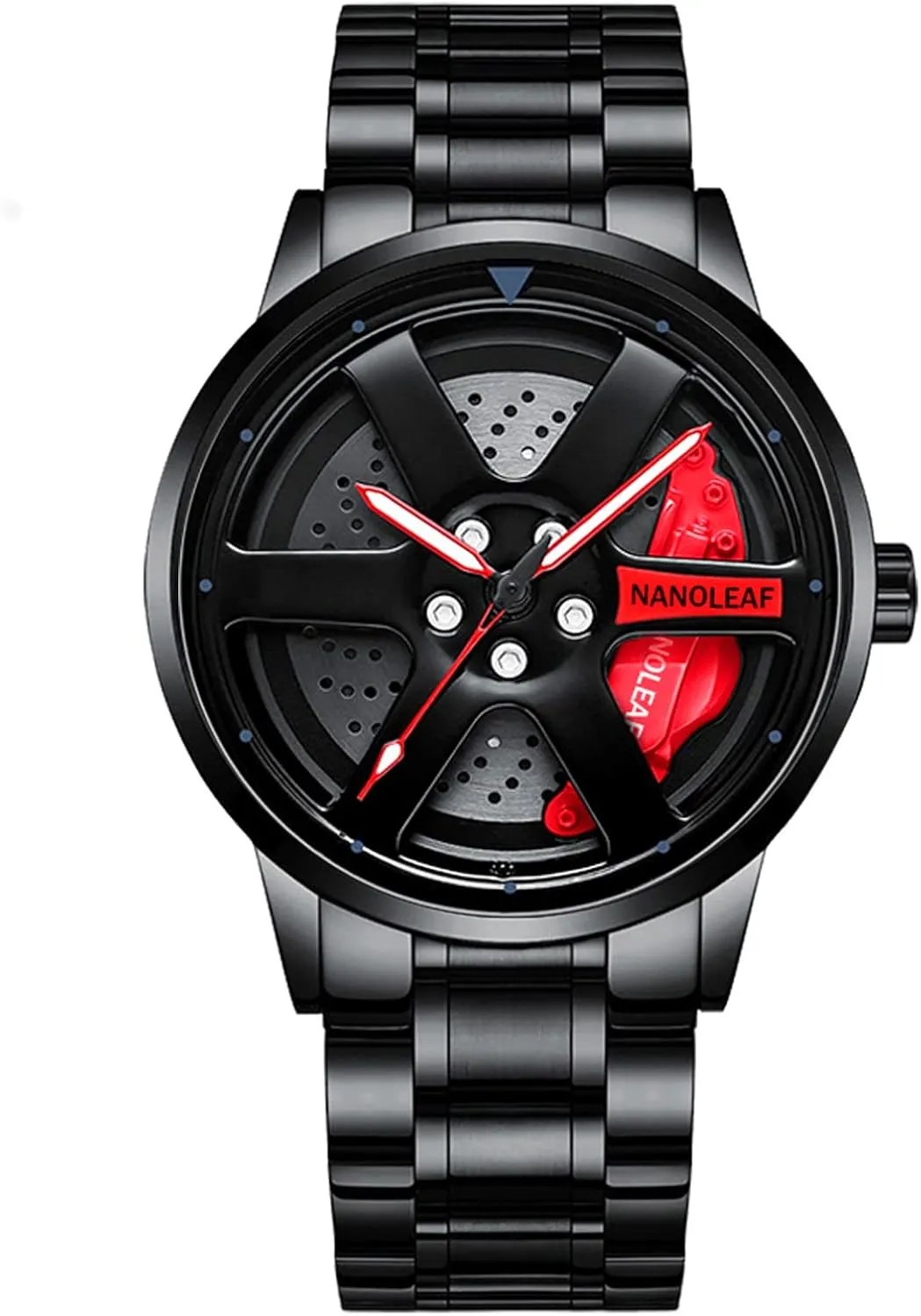 Car Wheel Watch, Stainless Steel Mens Wristwatch with Spinning Car Rim Hub Design, Japanese Quartz Movement, Water Resistant, Scratch Resistant Gifts for Car Enthusiasts