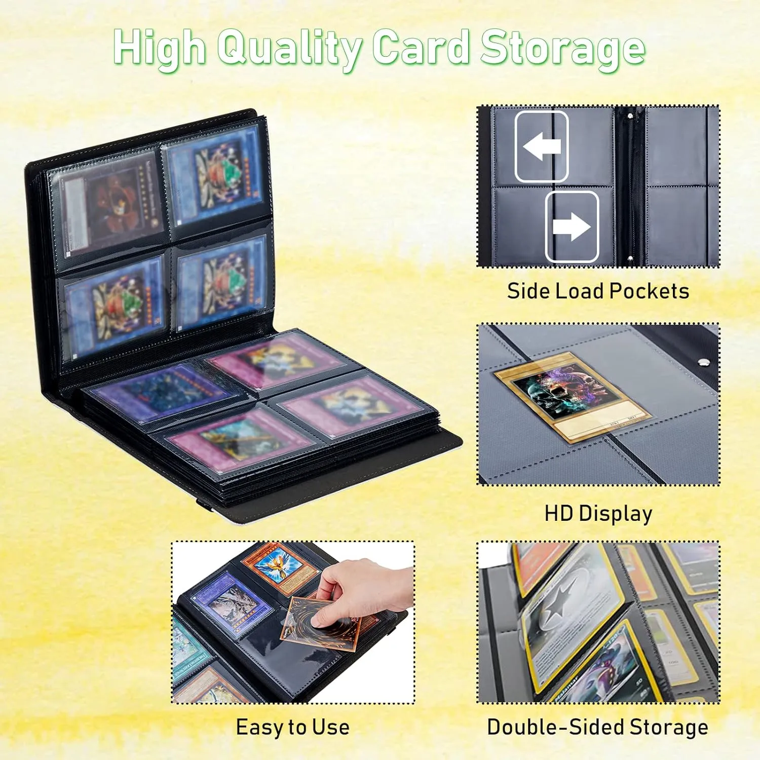 Card Binder 4 Pocket Trading Card Album Folder 400 Side Loading Pocket Binder Baseball Card Binder with Watercolor Cat Pattern Design Card Binder for Game Cards & Sports Cards