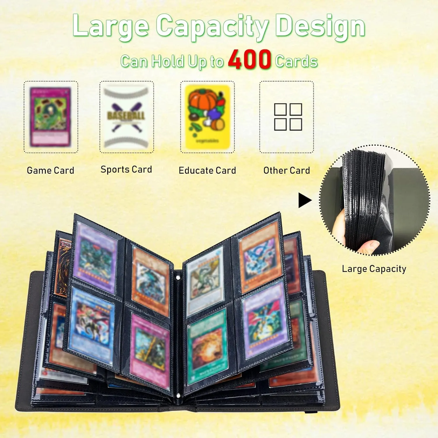 Card Binder 4 Pocket Trading Card Album Folder 400 Side Loading Pocket Binder Baseball Card Binder with Watercolor Cat Pattern Design Card Binder for Game Cards & Sports Cards