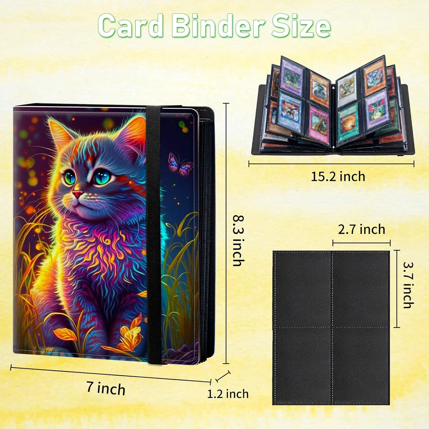 Card Binder 4 Pocket Trading Card Album Folder 400 Side Loading Pocket Binder Baseball Card Binder with Watercolor Cat Pattern Design Card Binder for Game Cards & Sports Cards