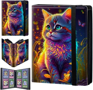 Card Binder 4 Pocket Trading Card Album Folder 400 Side Loading Pocket Binder Baseball Card Binder with Watercolor Cat Pattern Design Card Binder for Game Cards & Sports Cards