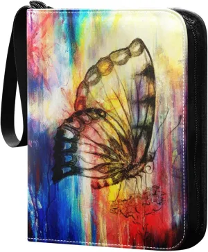 Card Binder 4 Pocket, Trading Card Binder Holder Fits 400 Cards with 50 Sleeves, Card Collection Binder Album Book Holder for Baseball Football Games Cards, Butterfly Oil Painting
