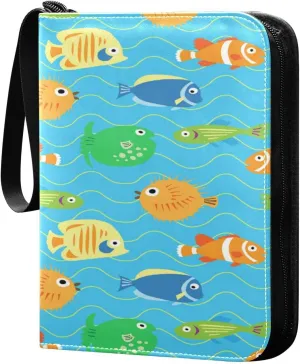 Card Binder 4 Pocket, Trading Card Binder Holder Fits 400 Cards with 50 Sleeves, Card Collection Binder Album Book Holder for Baseball Football Games Cards, Tropical Fish