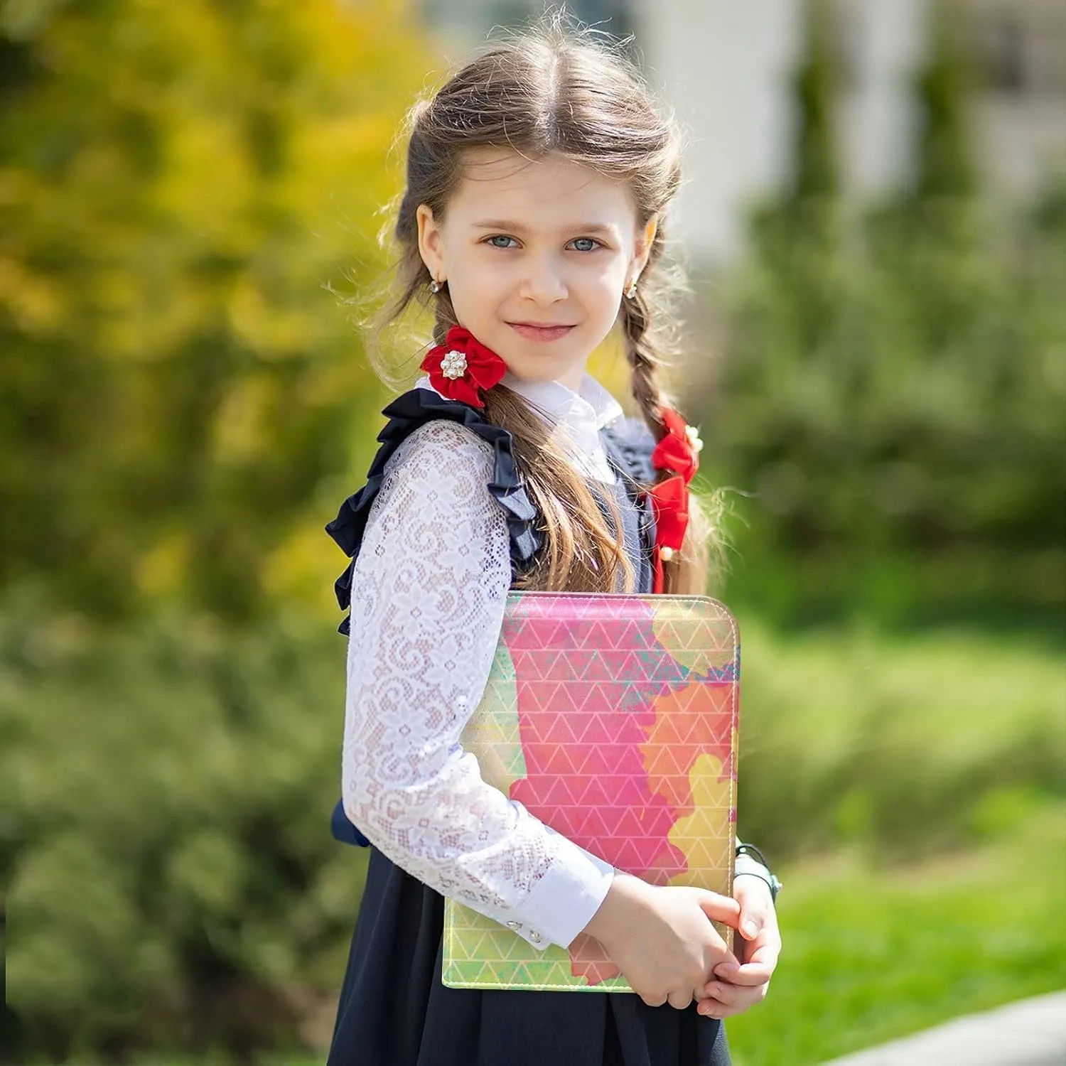 Card Binder 4 Pocket Trading Card Binder Holds 400 Cards with 50 Removable Sleeves for Boys Girls Game Cards Sports Cards Colorful Triangle Textures