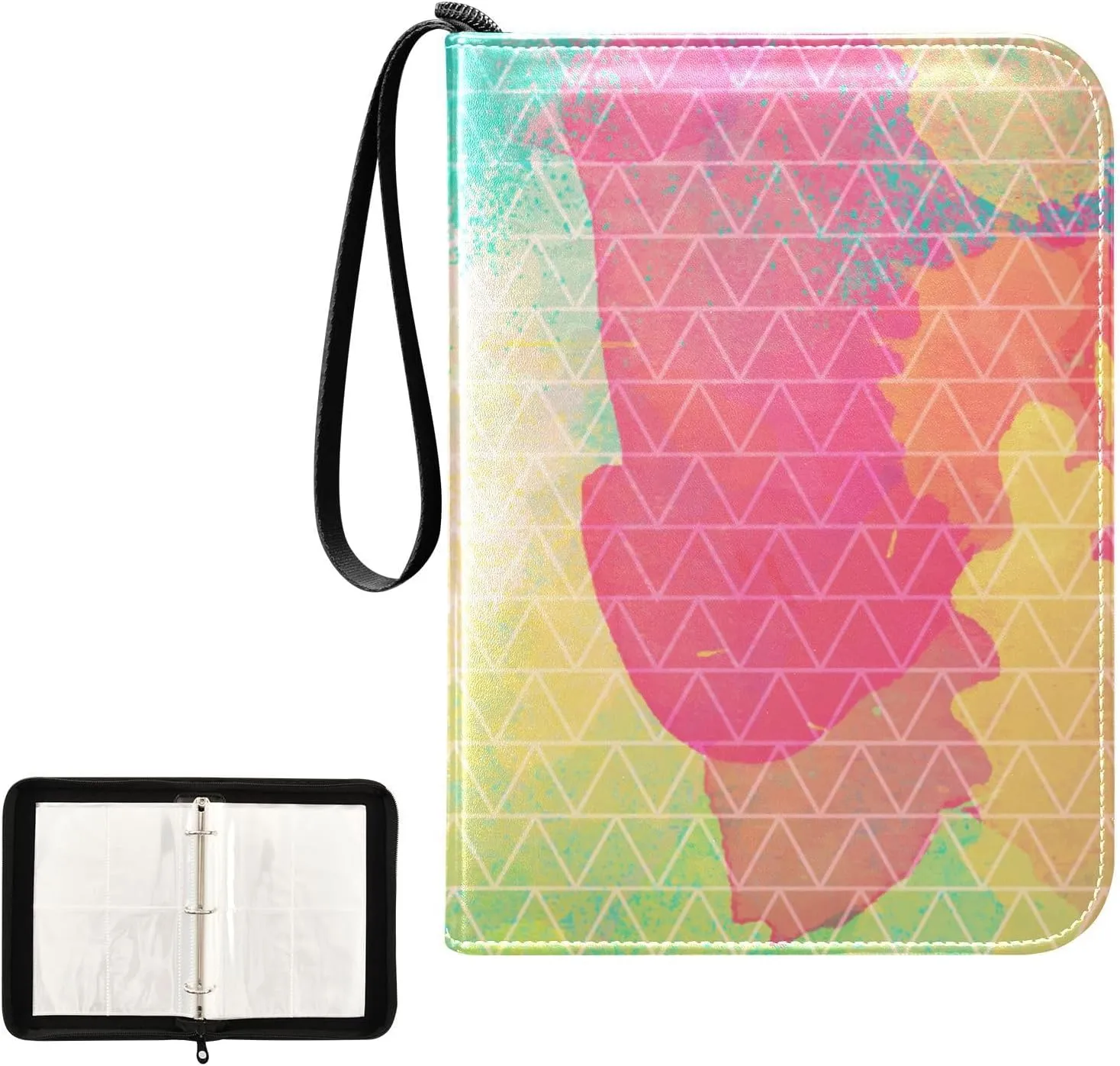 Card Binder 4 Pocket Trading Card Binder Holds 400 Cards with 50 Removable Sleeves for Boys Girls Game Cards Sports Cards Colorful Triangle Textures