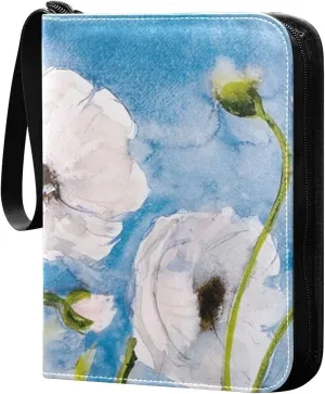 Card Binder 4 Pocket Trading Card Binder Holds 400 Cards with 50 Removable Sleeves for Boys Girls Game Cards Sports Cards Flower Blue Oil Painting
