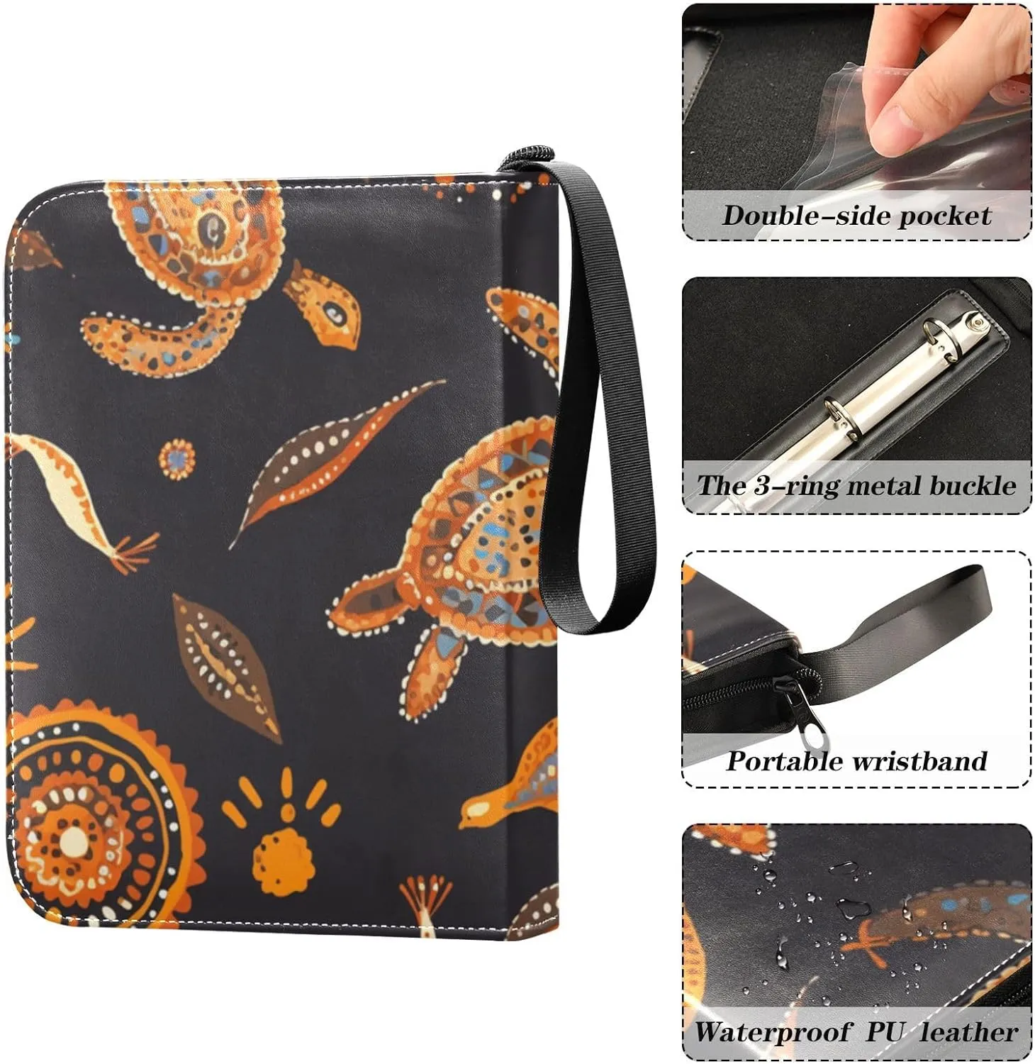 Card Binder 4 Pocket Trading Card Binder Holds 400 Cards with 50 Removable Sleeves for Boys Girls Game Cards Sports Cards Sea Turtles Dot Painting
