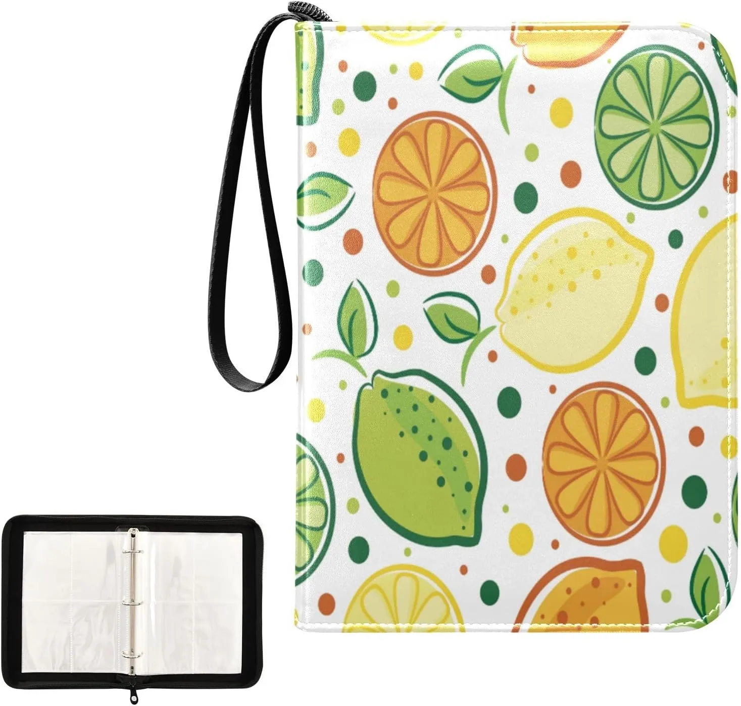 Card Binder 400 Pockets Trading Card Binder Holder with 50 Removable Sleeves,Card Binder Album with Zipper Portable Card Folder for Baseball Football Games Sports Cards,Fruits Colorful Lemon