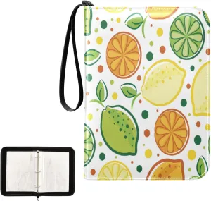 Card Binder 400 Pockets Trading Card Binder Holder with 50 Removable Sleeves,Card Binder Album with Zipper Portable Card Folder for Baseball Football Games Sports Cards,Fruits Colorful Lemon