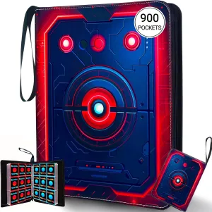 Card Binder 9 Pocket - 3D PU Leather with 50 Removable card sleeves for Standard Size Cards - TCG Binder - 900 Pockets Trading Card Binder - Gift Card holder for Boys and Girls