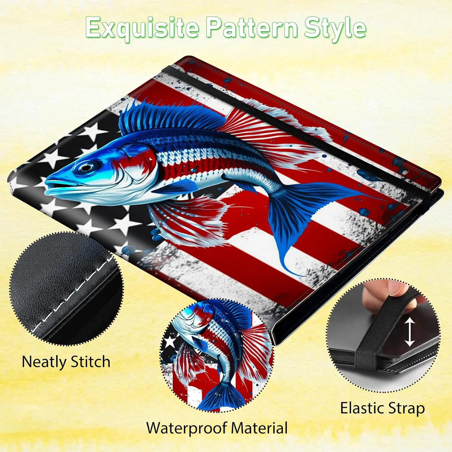 Card Binder 9 Pocket Trading Card Album Folder 900 Side Loading Pocket Binder Baseball Card Binder with American Flag & fish Pattern Design Card Binder for Game Cards & Sports Cards