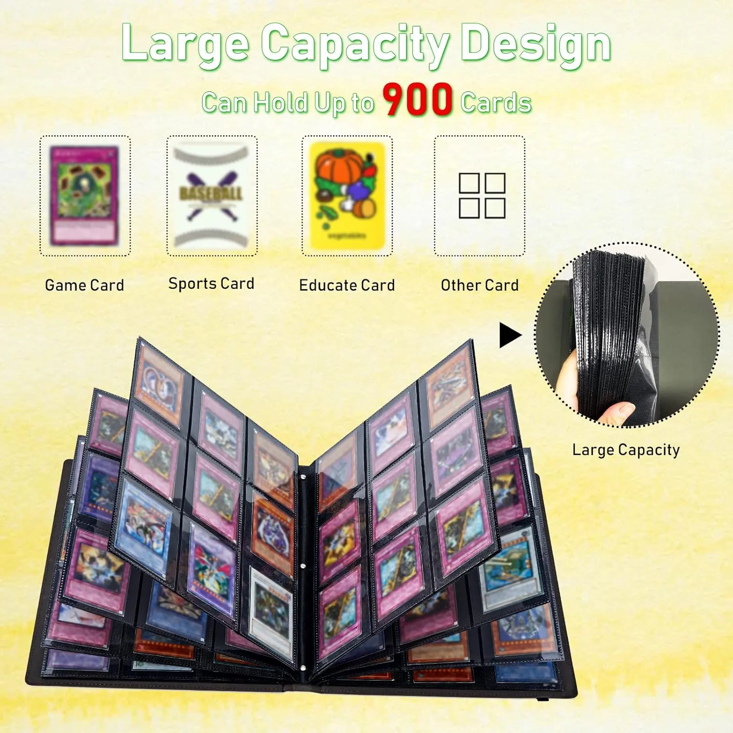 Card Binder 9 Pocket Trading Card Album Folder 900 Side Loading Pocket Binder Baseball Card Binder with American Flag & fish Pattern Design Card Binder for Game Cards & Sports Cards