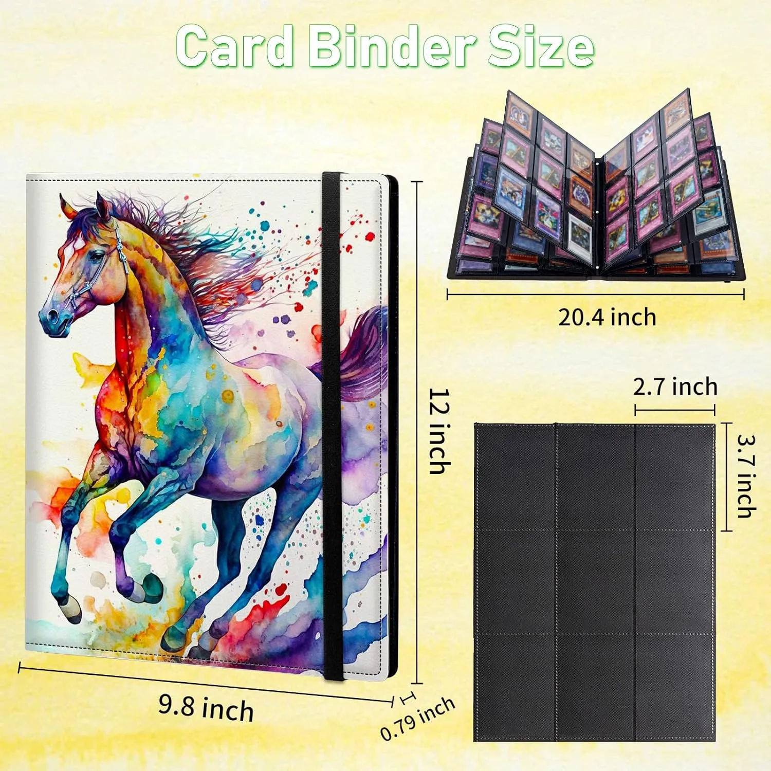 Card Binder 9 Pocket Trading Card Album Folder 900 Side Loading Pocket Binder Baseball Card Binder with Colorful Horse Pattern Design Card Binder for Game Cards & Sports Cards